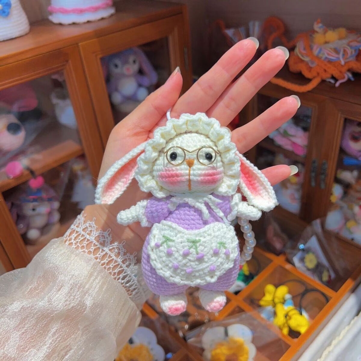 畅印 新款兔子毛线手工diy钩针编织玩偶材料包钥匙扣礼物情侣挂件摆件