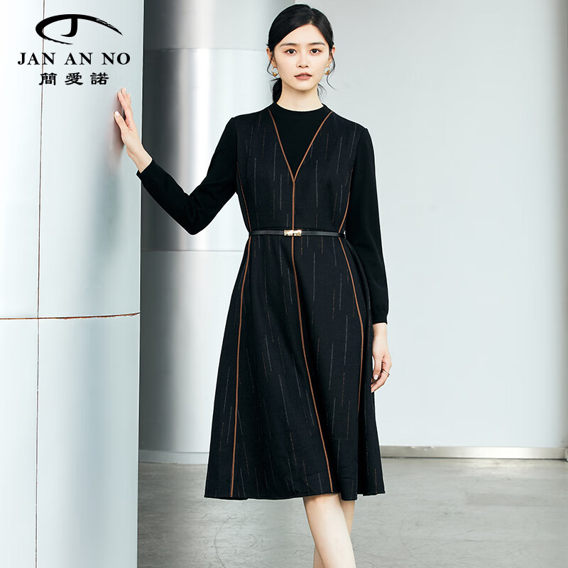 简爱诺(jan an no)专柜优雅气质绵羊毛连衣裙女士季j2260045lq 38