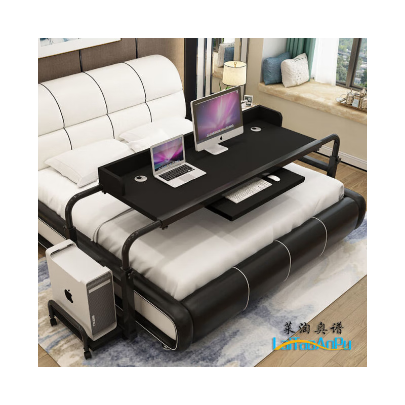 宏卿馨双人伸缩可移动升降笔记本台式电脑桌床上家用懒人跨床护理病床桌 0.55米纯黑套餐0