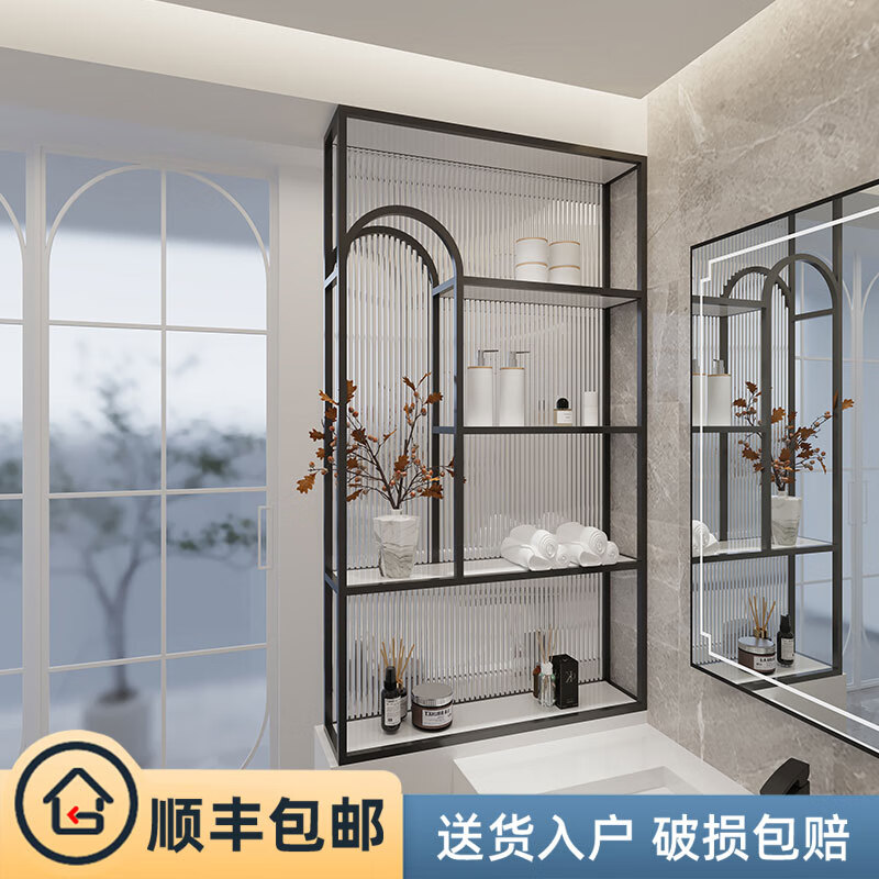 卫生间半墙屏风轻奢铁艺半墙隔断卫生间玄关长虹玻璃遮挡定制入户 a