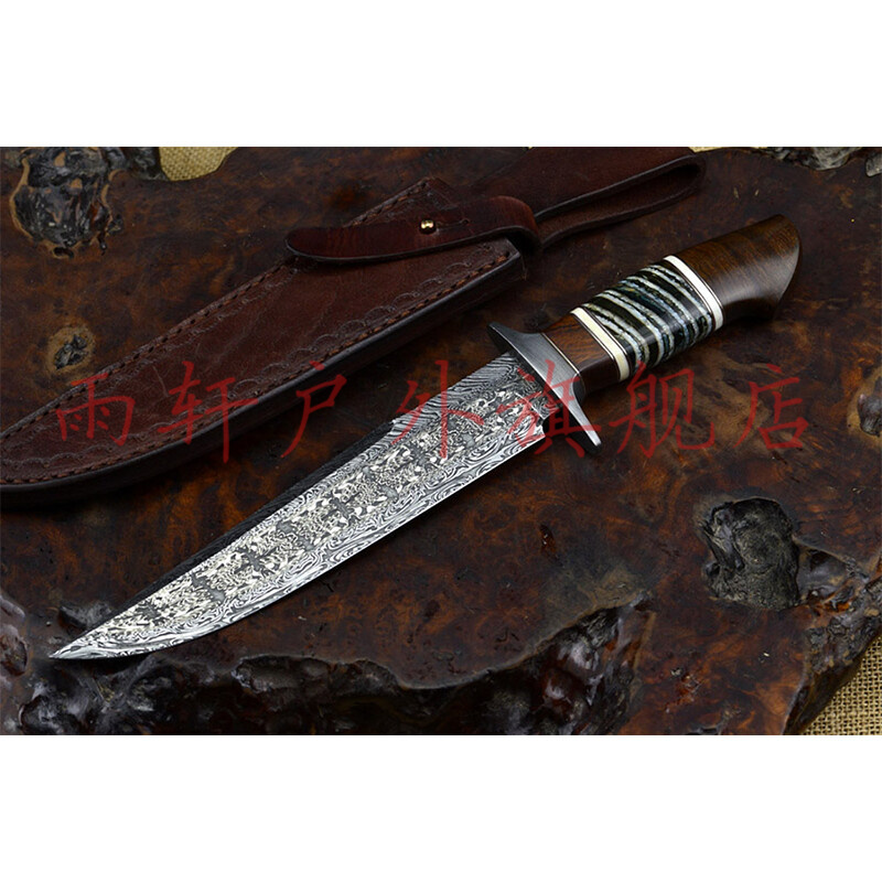 雨轩户外 乌克兰刀匠作品私人订制直刀马塞克大马士革钢刀猛犸牙臼齿