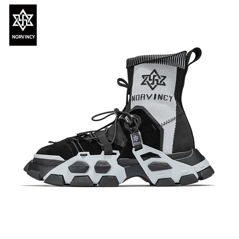 诺凡希春季上新男士休闲鞋高街潮牌老爹鞋休闲袜子鞋 黑色 35