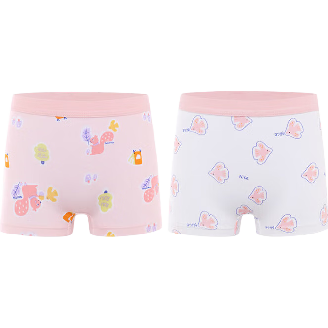 全棉时代儿童内裤女童平角裤宝宝全棉中大童内裤 松鼠+小鸟 130cm