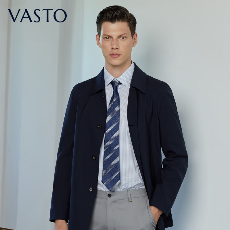 vasto华斯度商务休闲男装22年春季新品羊毛外套中老年风衣中长款 深