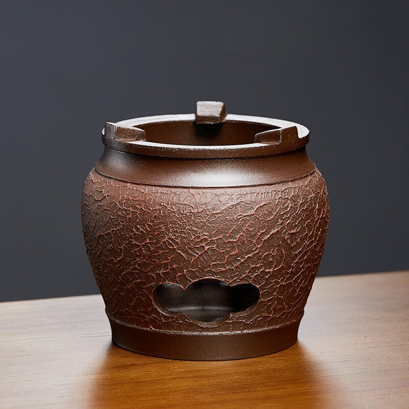 萬壺園圍爐煮茶爐炭火爐紫砂茶爐炭爐明火煮茶爐木炭火爐老式碳火風(fēng)爐 樹皮老紫泥 圓鼓炭爐