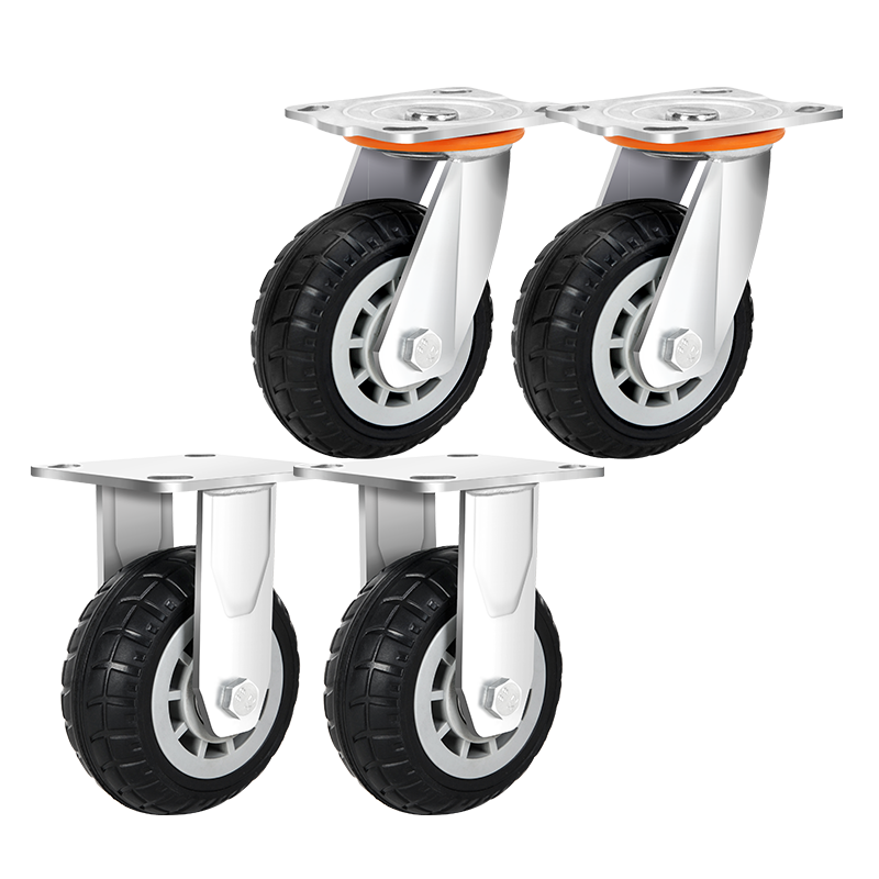 環(huán)默6寸橡膠輪靜音輪拖車萬(wàn)向輪輪子重型腳輪平板車輪子拖車滑輪轱轆 5寸定2+萬(wàn)2  悍馬升級(jí)款