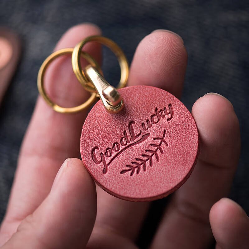 手工真皮制作 实心黄铜马蹄扣 汽车钥匙扣 雾蜡皮红色goodlucky