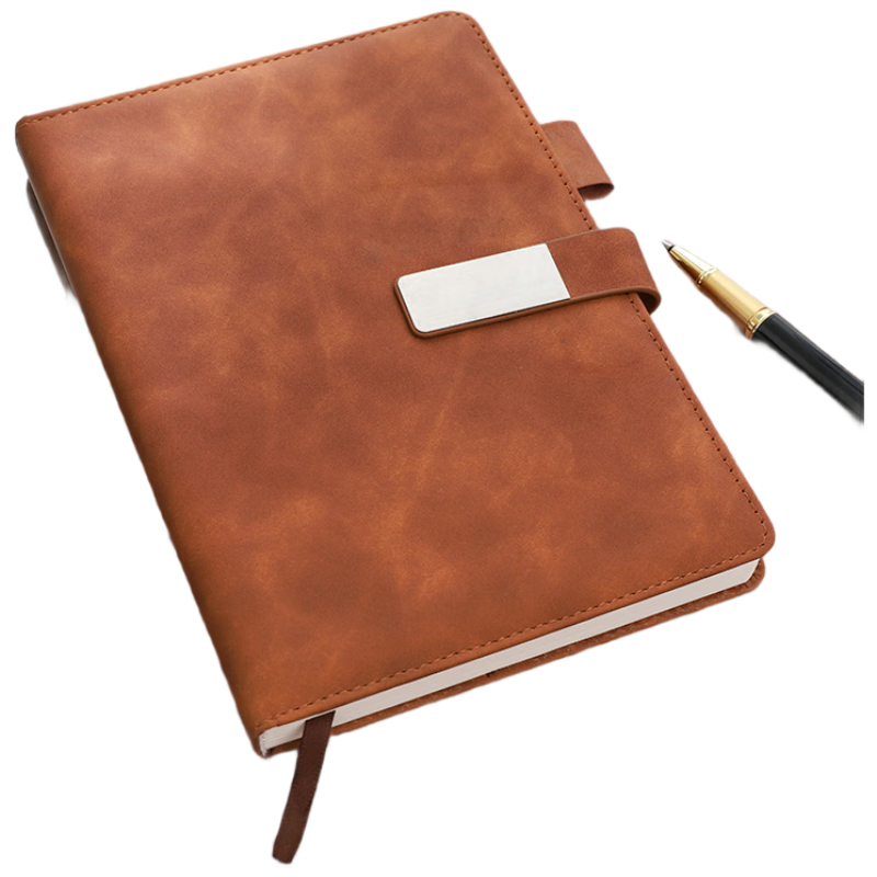 少年伴X森木 笔记本 文具 简约商务工作办公会议记录A5肤感皮磁扣带扣记事本 棕色磁扣一本装JZA5096A5022-4