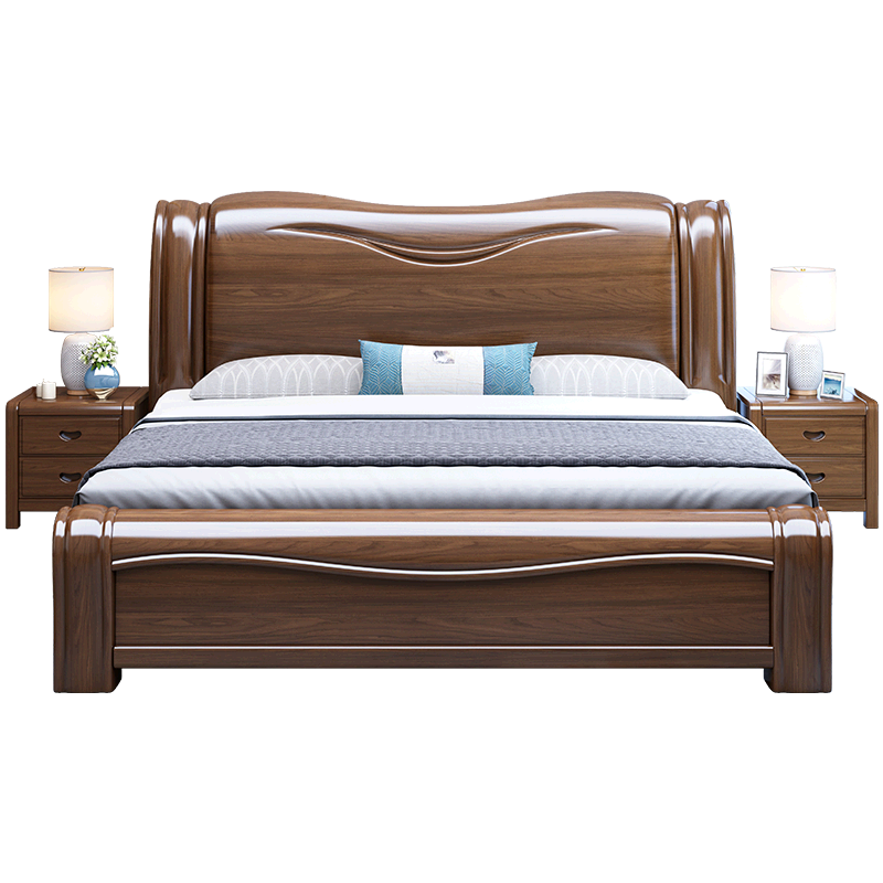 北尚(Sit Down)中式胡桃木實(shí)木床雙人床1.8米x2米現代中式主臥大床婚床實(shí)木家具 實(shí)木床+獨立袋彈簧乳膠床墊+柜1 1800mm*2000mm框架結構