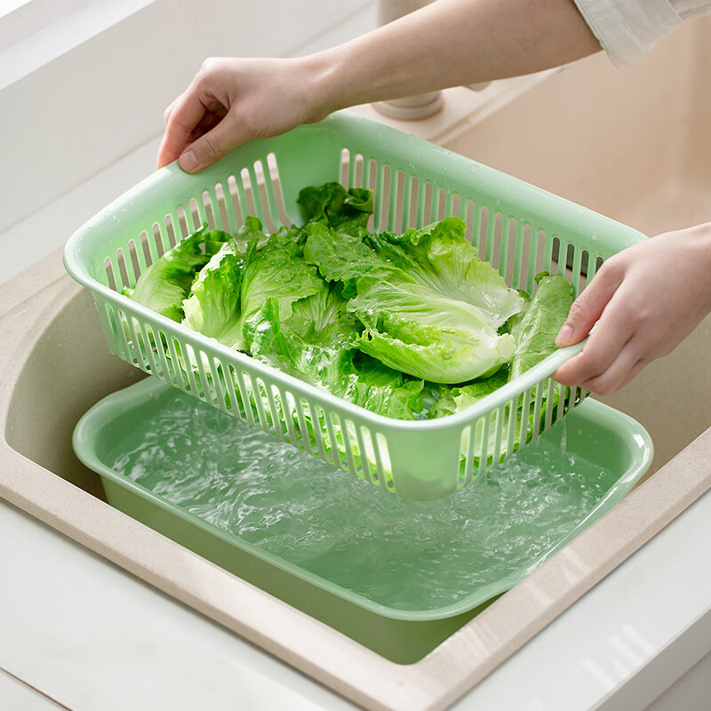 阿司倍鹭（ASVEL）日本进口洗菜篮沥水篮厨房家用双层洗菜盆洗水果置物滤水篮水果盘 绿色