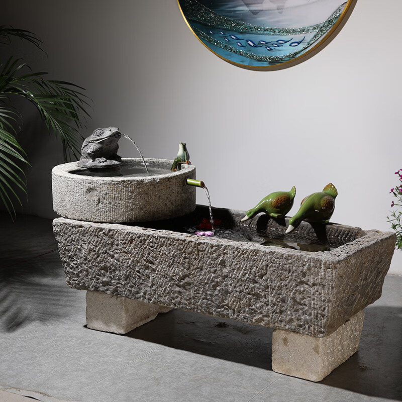 乾弘青石鱼缸老旧石槽大马槽养鱼水池石磨流水庭院石头摆件水槽养鱼池