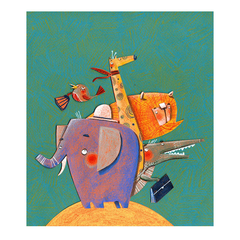 艺幻波普艺术卡通油画儿童书房纯手绘装饰画客厅玄关动物竖版肌理挂画