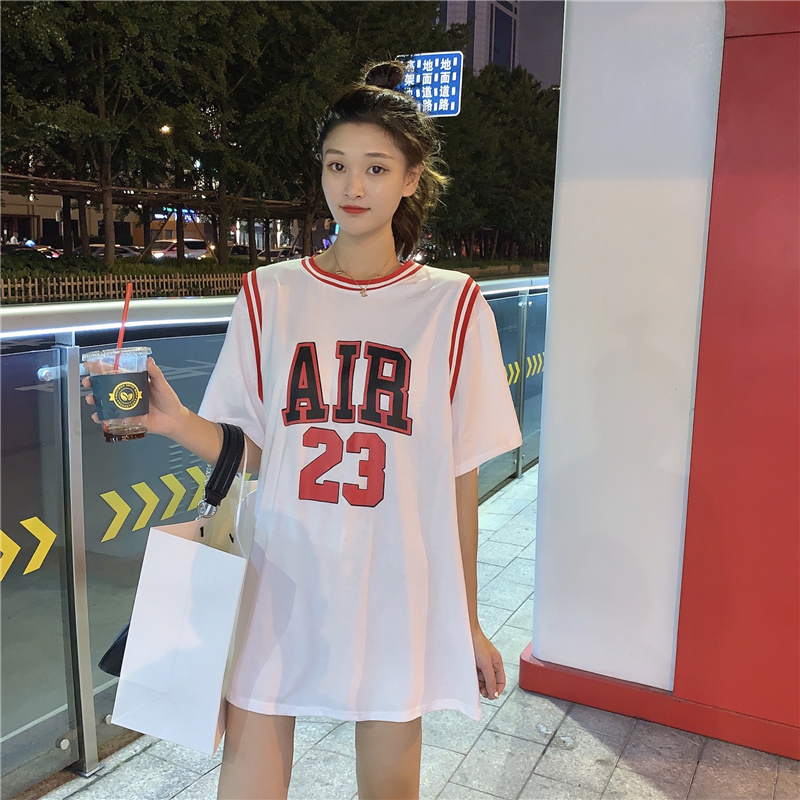 球衣女假两件套装短袖t恤夏季运动篮球服裙子外穿宽松半袖上衣潮 黑色