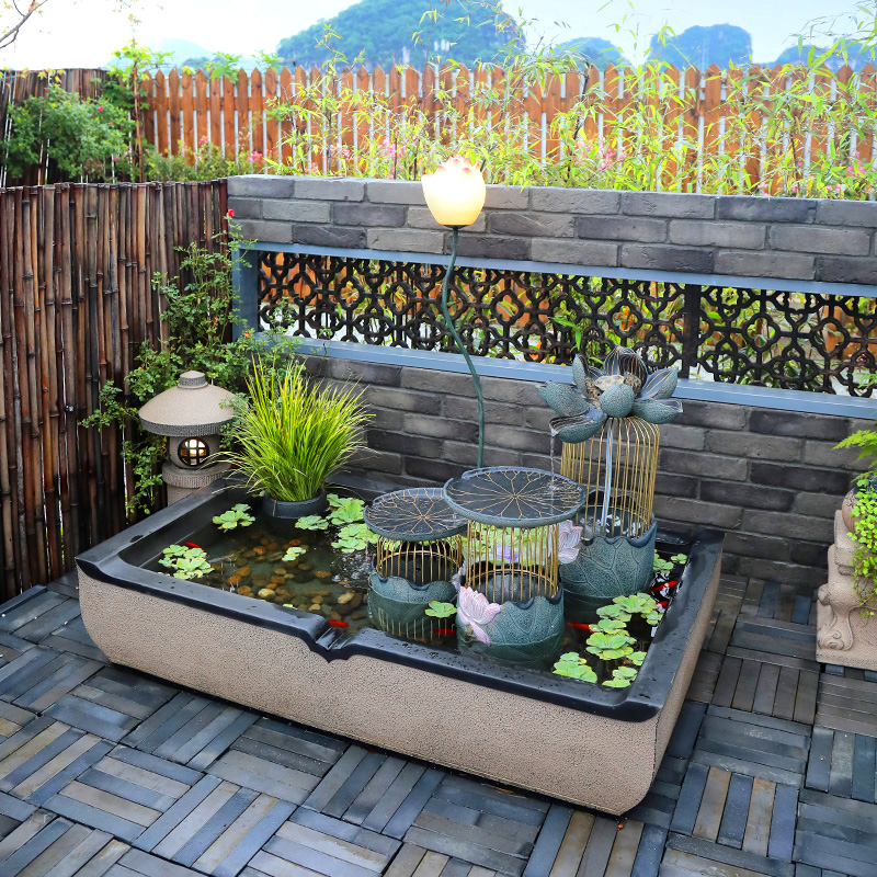 汉韵堂轻奢落地流水摆件阳台花园布置庭院鱼池创意造景露台水景观高端