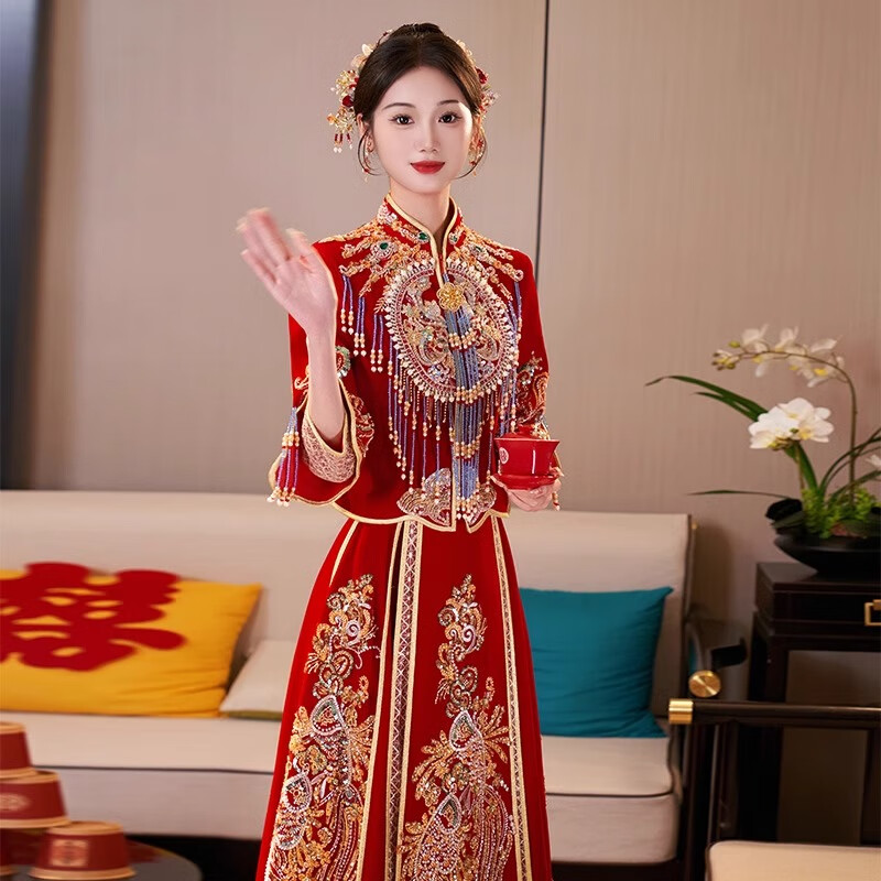 泰勒马丁高档秀禾服新娘婚纱2023新款夫妻款结婚礼服敬酒服古装嫁衣婚服 621（仅女装） M怎么样,好用不?