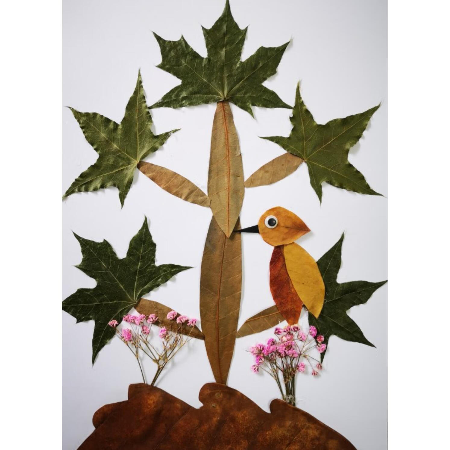 树叶拼贴画材料包幼儿园小学生真树叶标本贴画 a4材料 卡纸 胶水