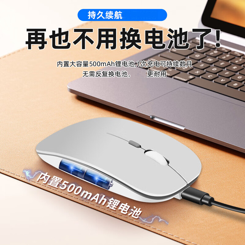 御密达 适用小米红米Redmi Book 14无线鼠标可充电静音蓝牙鼠标 光面白(充电版)+鼠标垫