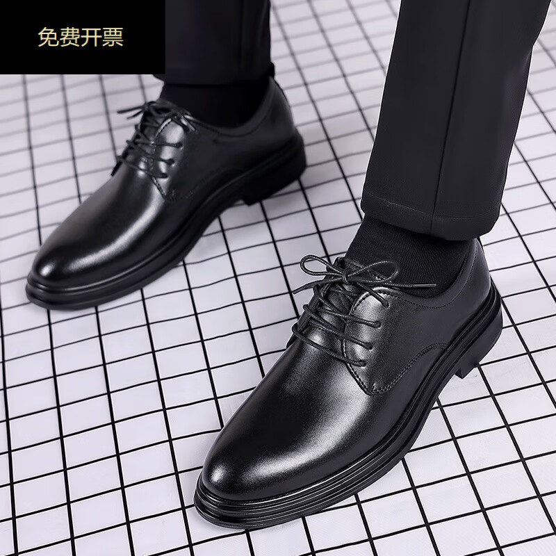 FANQI學生禮服皮鞋男中男青少年初中生真皮黑色高中演出休閑成人男生 黑色 學生 40 標準皮鞋碼