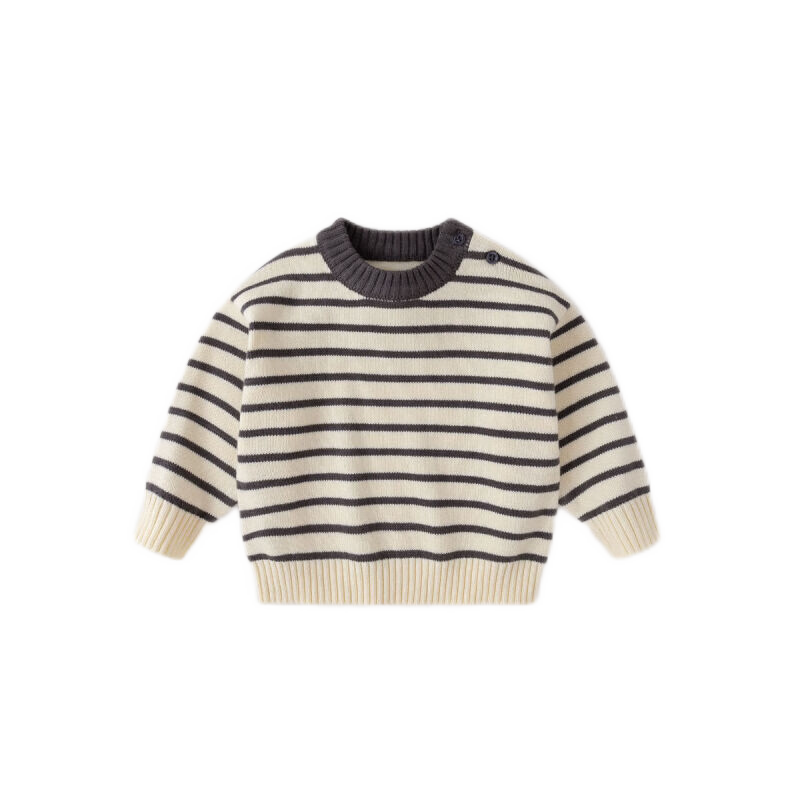 嘟嘟家寶寶毛衣冬裝兒童套頭衫童裝上衣男童條紋毛線衣女童針織衣服冬款 蘭灰白條紋 100
