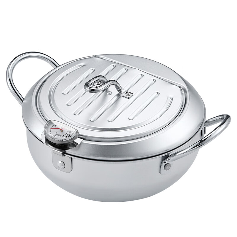 yoshikawa 日本原装进口吉川天妇罗油炸锅家用小油炸锅 银色味楽亭