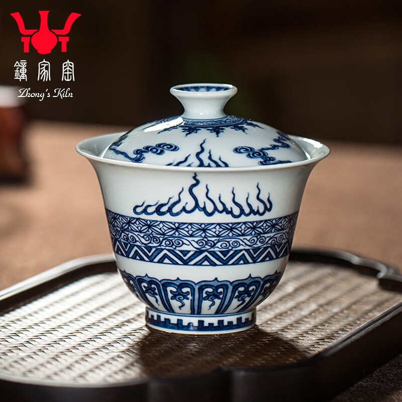 鐘家窑(zhong s kiln)钟家窑柴窑青花盖碗景德镇茶具手工手绘国潮风