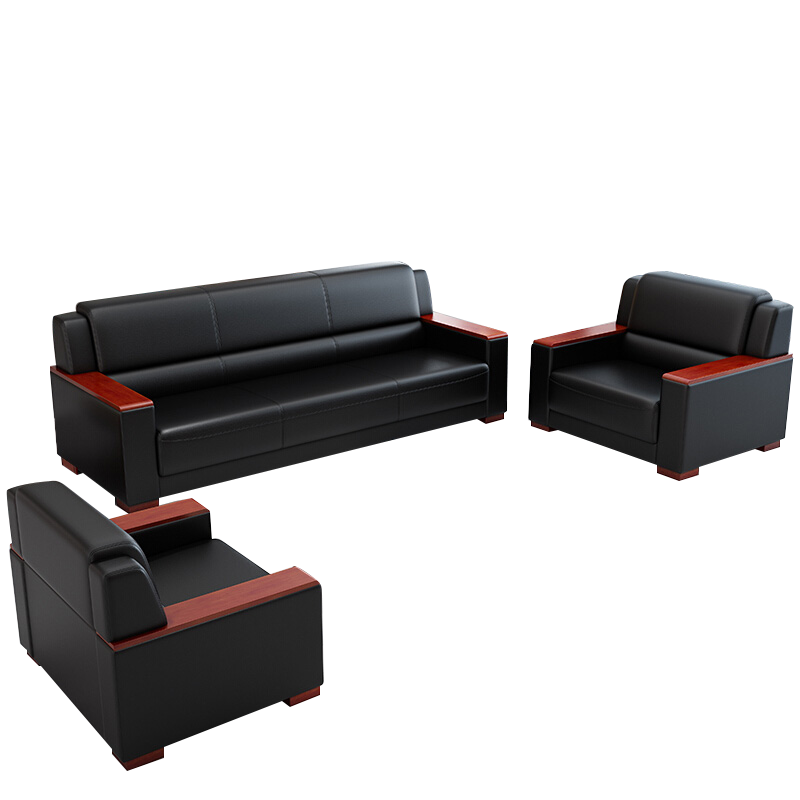 隆旭 办公沙发商务办公室会客接待洽谈沙发茶几组合简约现代办公家具 牛皮3+1+1+长茶几