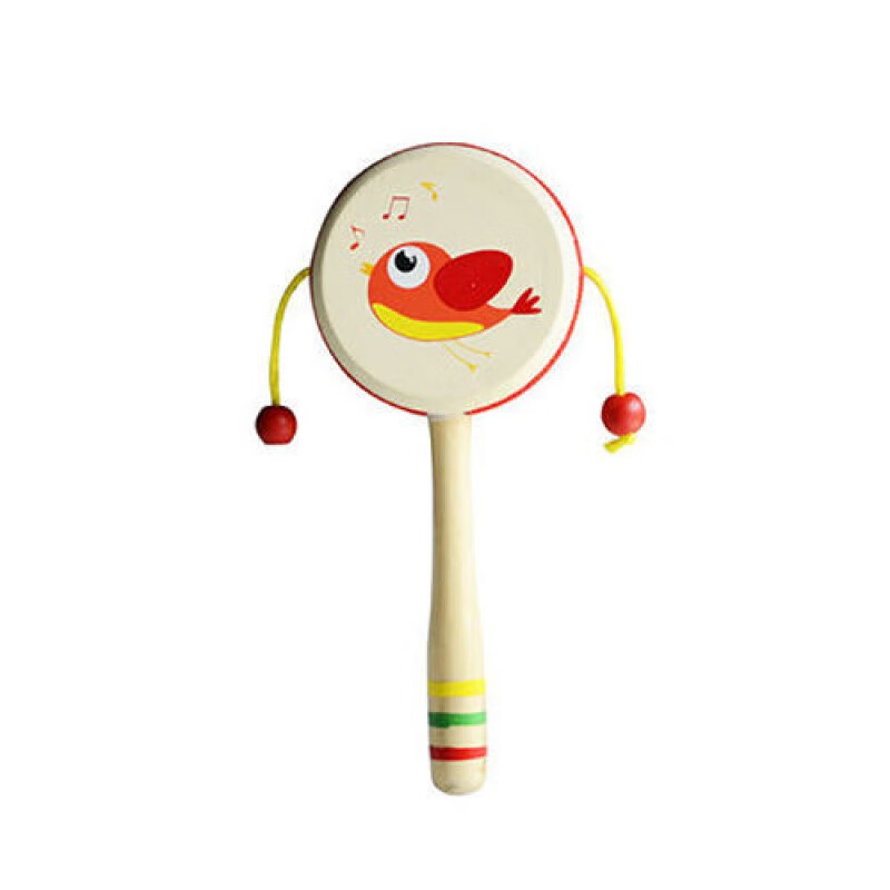 婴儿传统木质拨浪鼓岁宝宝手摇鼓幼儿园儿童玩具 小鸟图案