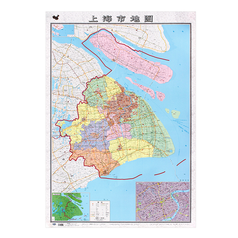 上海市地图挂图2023年1.1x0.8米加厚版政区交通地形家用办公室挂图 不带挂杆