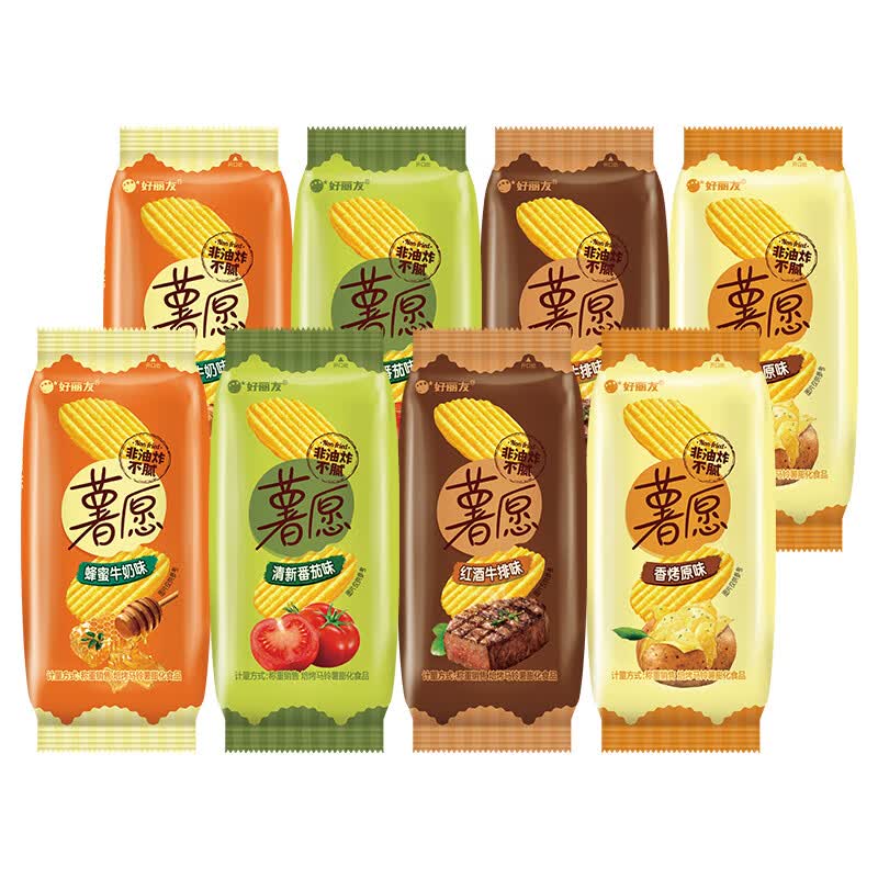 好丽友 薯愿薯片散装小包装 膨化休闲零食 4口味各2袋(约400g)