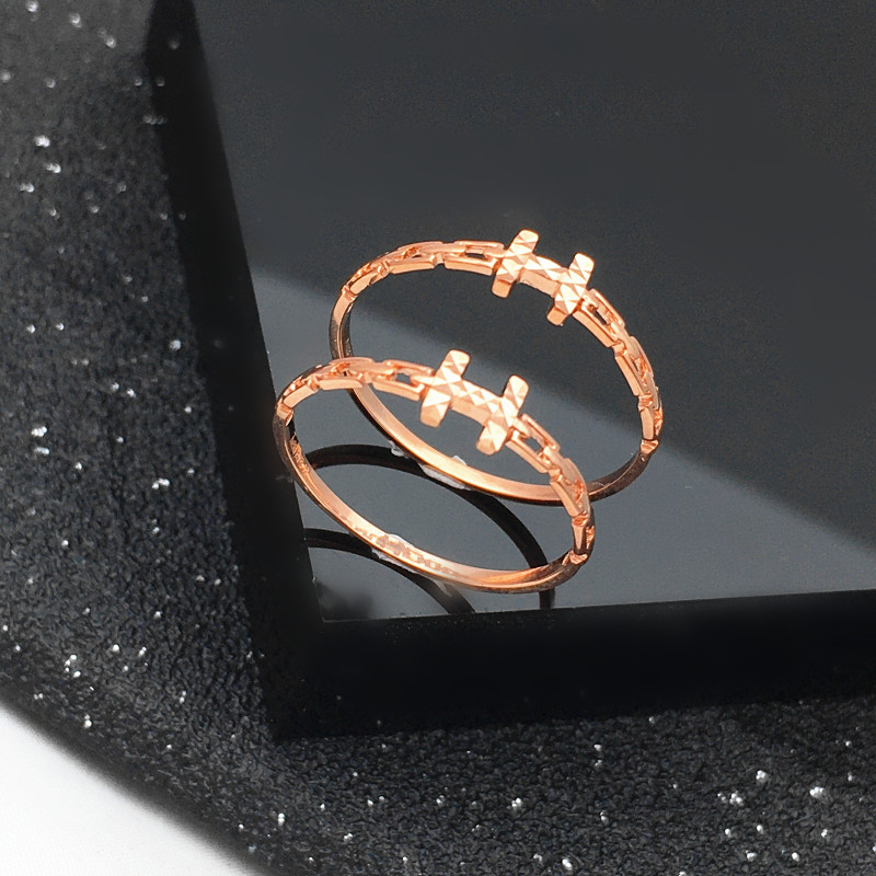 颜沫手饰14k玫瑰金彩金时尚字母水波纹款戒指 10码