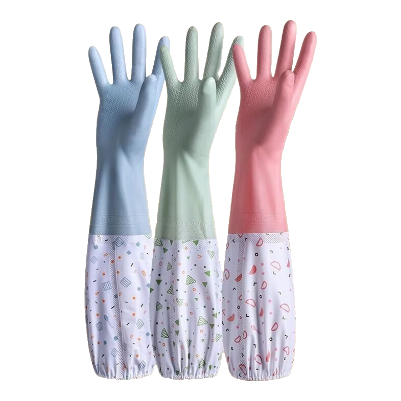 洋臣家务手套加厚洗碗手套防水橡胶洗衣服家务劳保手套手套塑钢手套 【加绒】2双(颜色随机)