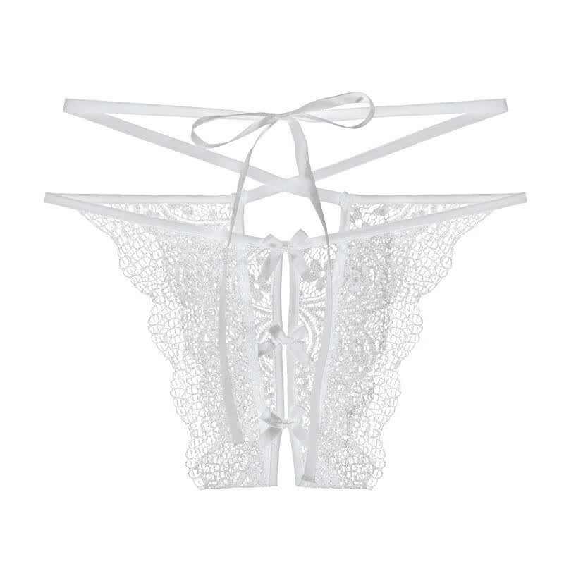 手用腻了多种穿法 蝴蝶结蕾丝性感透明内裤情侣女丁字裤 白色 均码