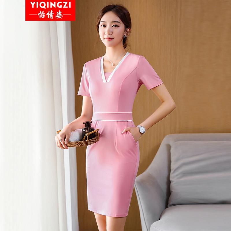 怡情姿  职业连衣裙女夏季短袖气质高端美容院技师洗浴店足疗接待员