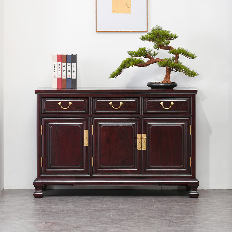 餐边柜新中式储物柜置物柜餐厅全实木三联橱收纳柜边柜 明式三联橱