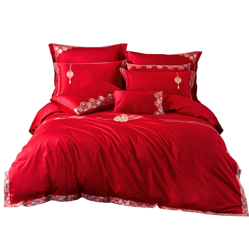 LUOLAI全棉大红缎纹婚结婚床上用品四件套，价格历史走势分析