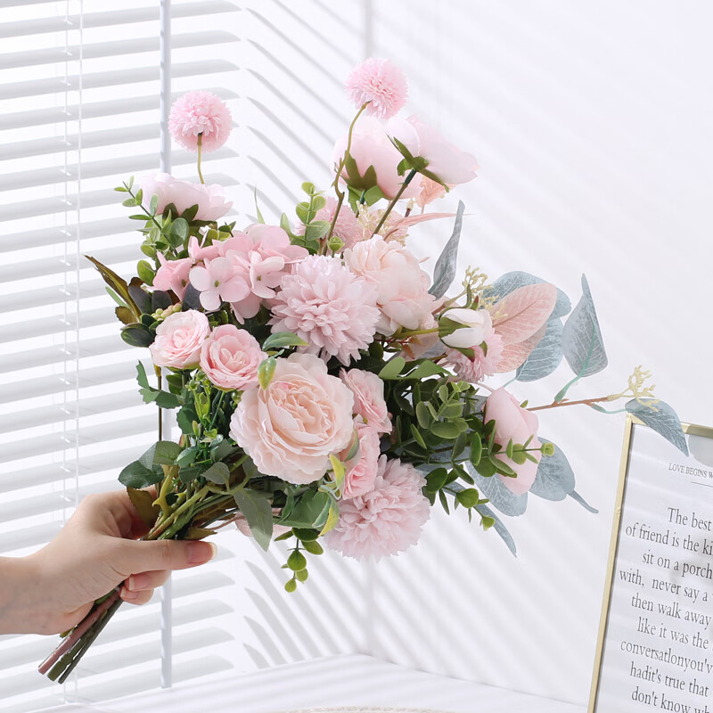 山头林村塑料花 仿真花花盆一体假花摆设摆件客厅花束插花干花花瓶