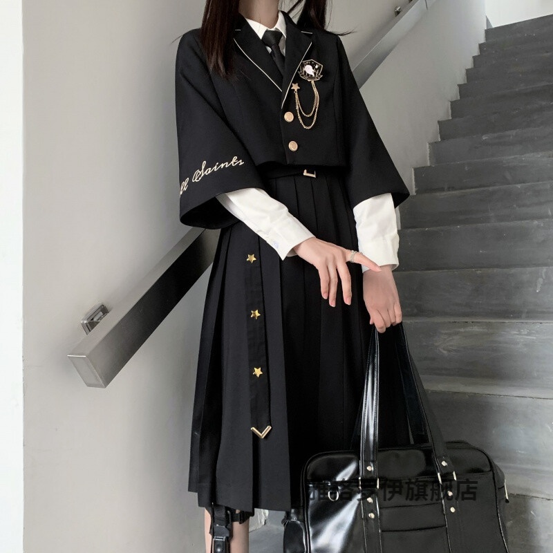 雅格罗伊 jk制服秋冬季套装日系护奶裙小个子女生百褶裙学院风长裙 护