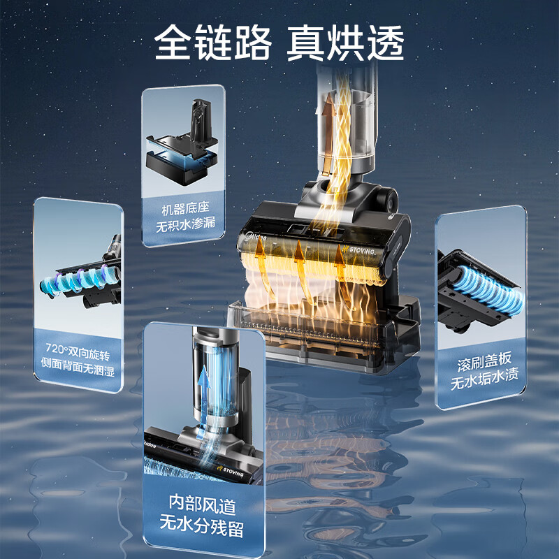 美的（Midea）无线家用智能洗地机GX5H吸洗扫拖一体机全自动热风烘干自清洁手持吸尘器15000pa大吸力拖地扫地机 高温洗烘双旋正反转 实时电解水 充电推杆吸尘机 防缠绕 轻便清洗机电动拖把擦地机