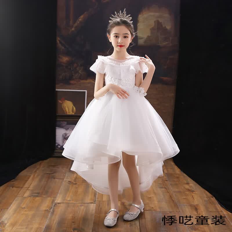 悸呓女童晚礼服轻奢小众高端公主裙礼服洋气拖尾蓬蓬纱花童婚纱晚女孩