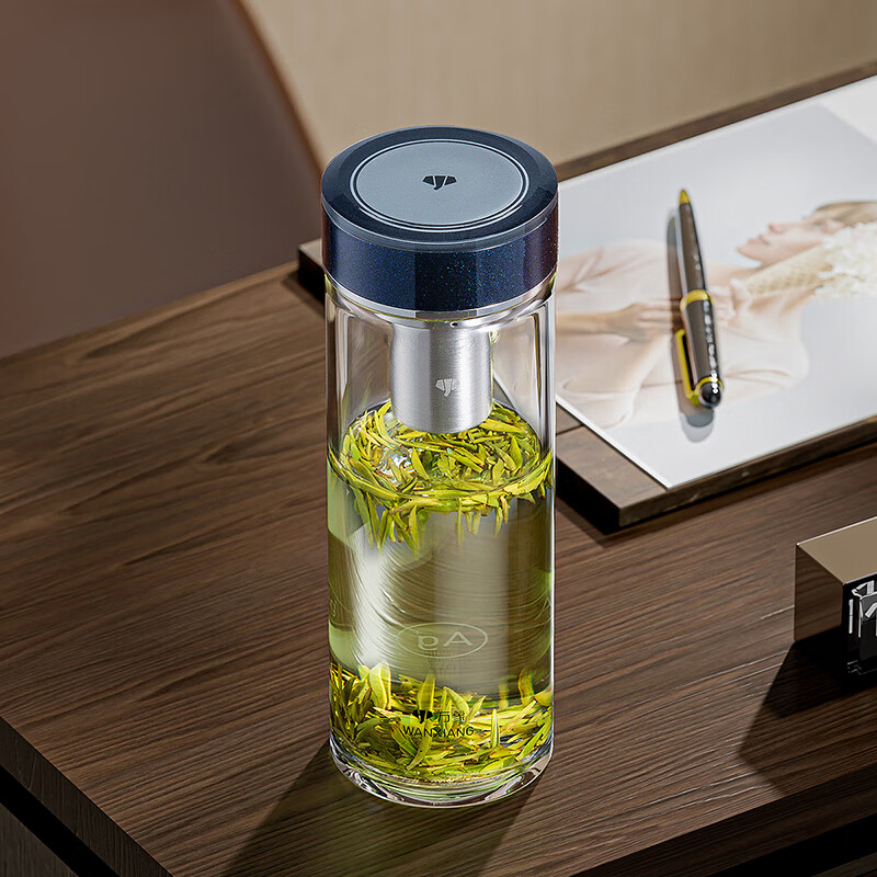 万象(wanxiang)单层玻璃杯银离子抗菌泡茶杯au12l月光蓝大容量510ml带