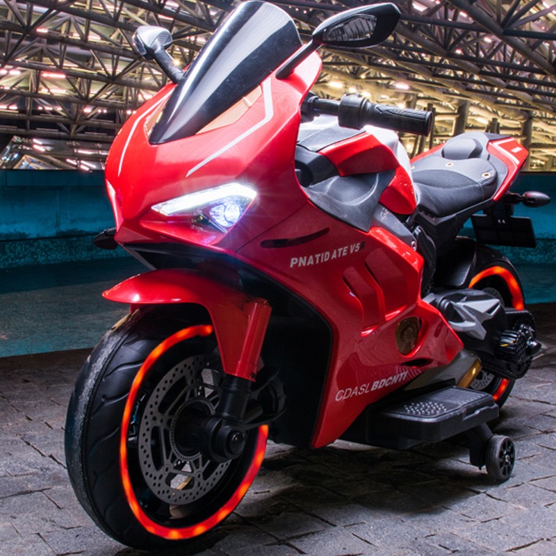 儿童电动摩托车2-7-10岁男女小孩宝宝充电两轮玩具车儿童摩托车 红色