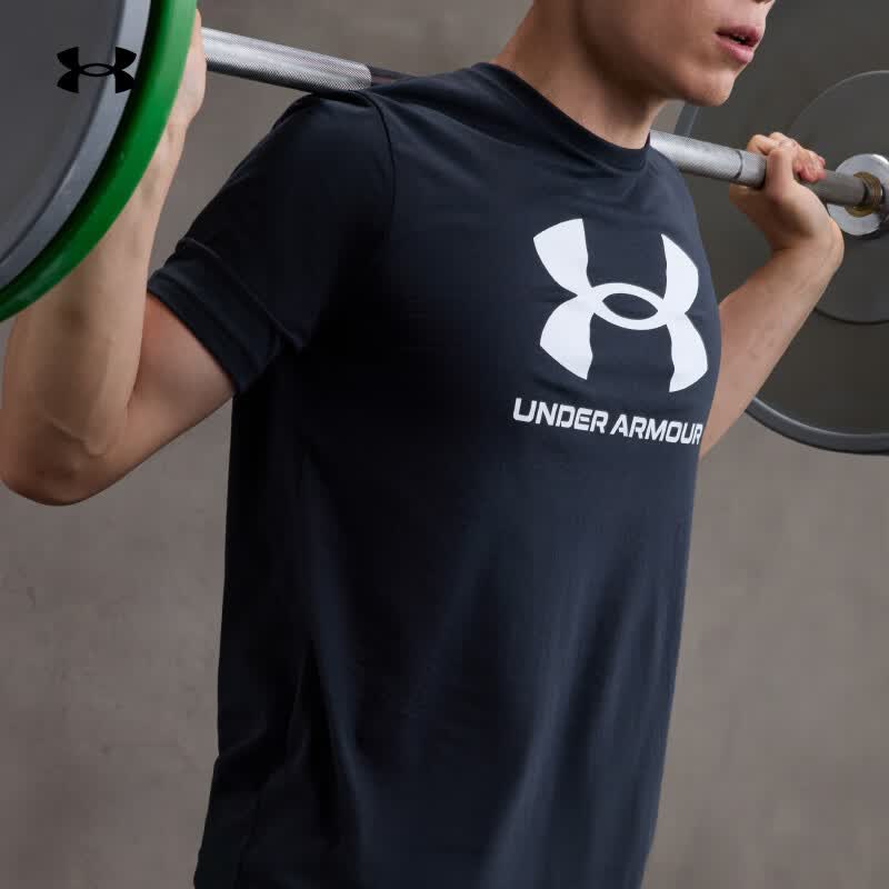 安德玛（Under Armour）春夏Sportstyle Logo男子训练运动短袖T恤1382911 黑色001 M