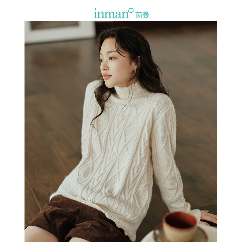 茵曼(INMAN)【李一桐同款】北绒毛衣2023秋冬女装新款高领打底针织 白色 M属于什么档次?