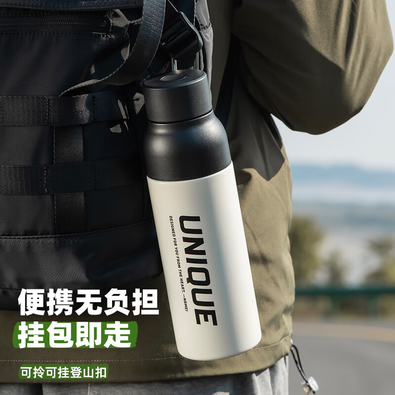 恩尔美(nRMEi)保温杯男士运动保冷水杯子学生316不锈钢一键开盖便携车载户外壶 白色 560ml 【316材质+保冷保热】