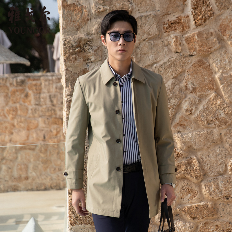 雅戈尔（YOUNGOR）风衣男翻领单风衣锦纶耐穿舒适透气男士上衣外套 卡其 L 175/96A