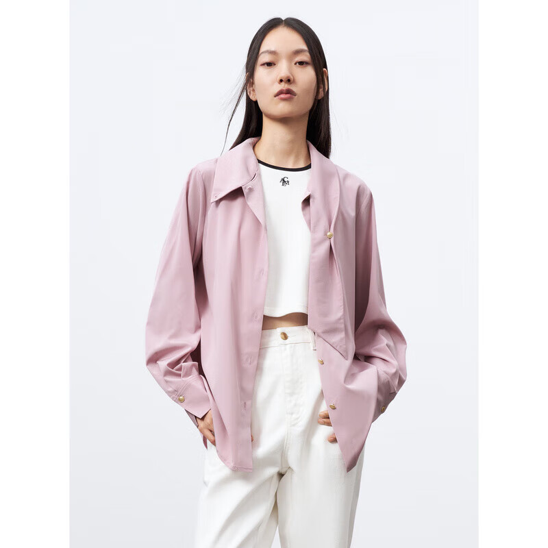 太平鸟女装本命年龙年年春季法式慵懒风气质春日衬衫女士设计感上衣 粉色 S