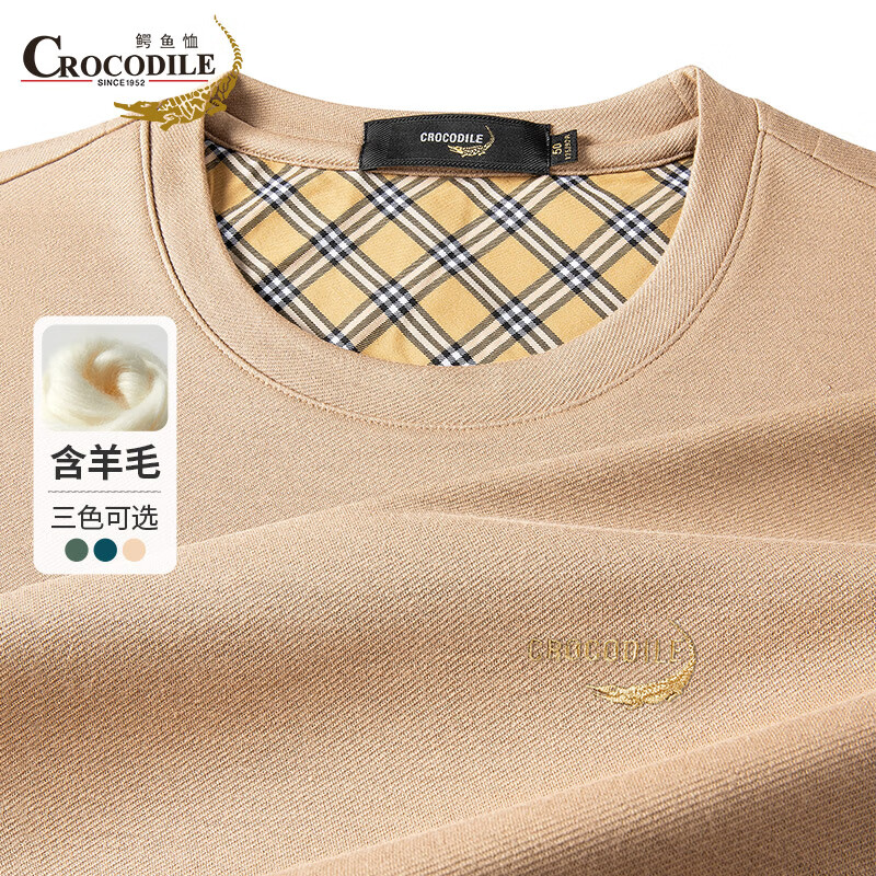 鳄鱼恤(CROCODILE)中青年男士T恤套头圆领柔软亲肤长袖衫 卡其 S 46