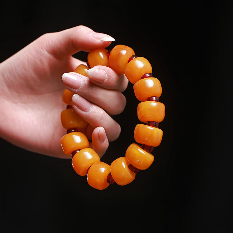 亚梵尼合成蜜蜡手串桶珠单圈圆珠 鸡油黄满蜜原矿波罗的海白花男女