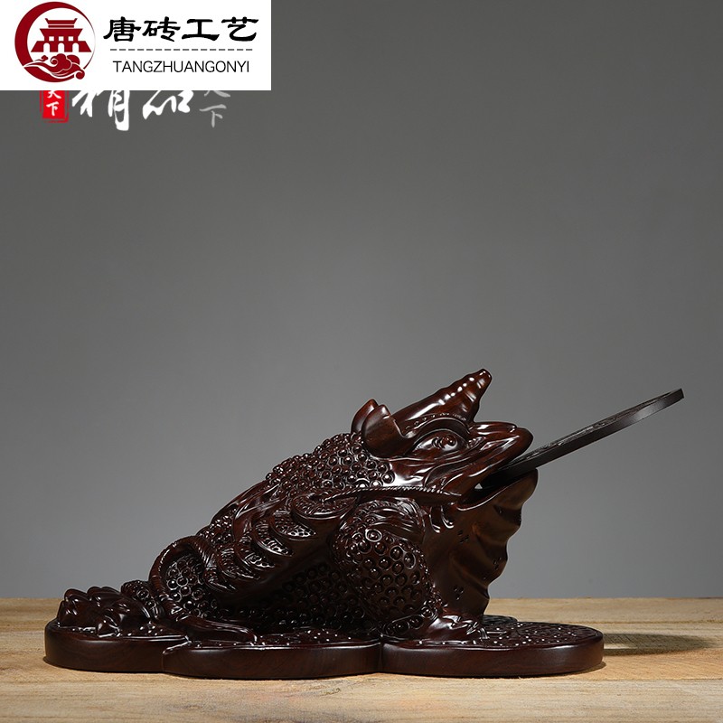 实木红木三足献宝蟾蜍办公室店铺整木工艺礼品 黑檀木精雕长25cm