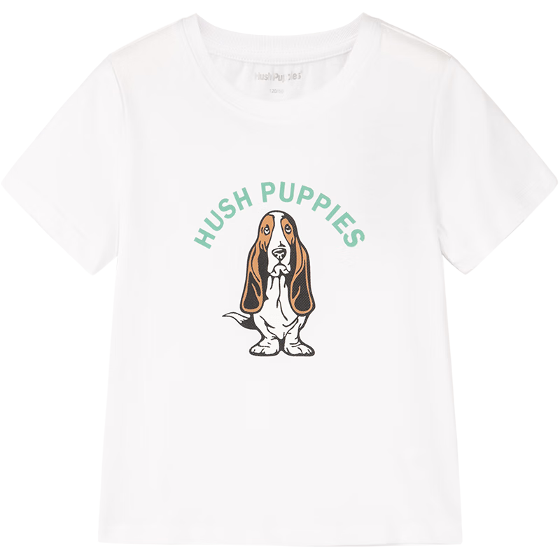 暇步士（Hush Puppies）童装儿童男女童夏季新款圆领衫短袖凉感舒适百搭时尚短袖T恤 本白 120cm
